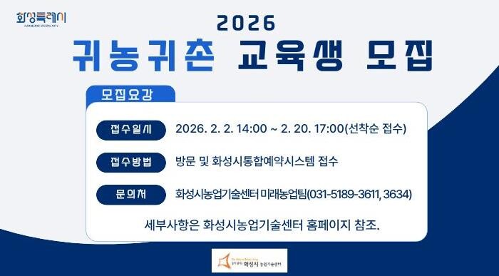화성특례시, 2026년 귀농귀촌 교육...
